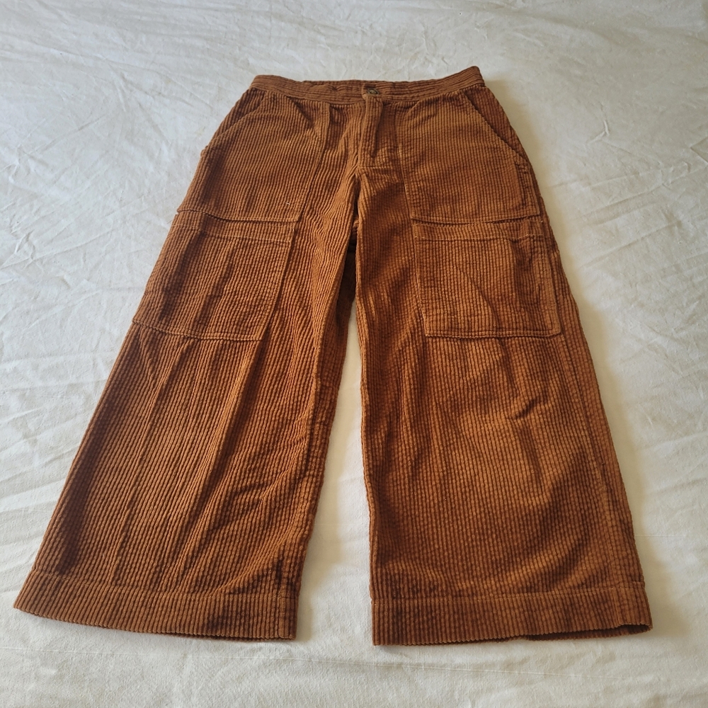 Current Air Cropped Corduroy Pants Size XS Brown Hight Waisted Drawstring Boho